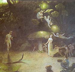 Escena de El sueo de una noche de verano, de Francis Danby, 1832 (Oldhan Art Gallery and museum). Puede apreciarse un bello hongo detrs de la hada